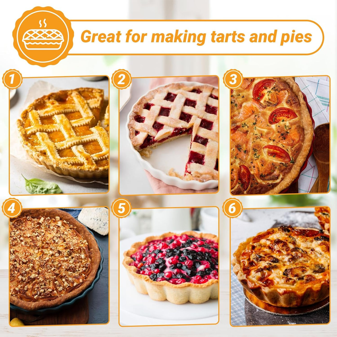 10-Inch Non-Stick Tart Pan with Removable Bottom - Fluted Edge Quiche and Pie Shell Pan for Effortless Baking