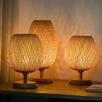 Bamboo Woven LED Desk Lamp | Japanese Zen & Southeast Asian Style | Warm, Tricolor & Dimmable with Remote | Bedroom, Living Room & Study Bedside Light | Cavira - Cavira