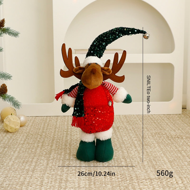 Standalone Christmas Standing Stretch Dolls, Hotel Window Display Snowman Reindeer Plush Toys Decorations