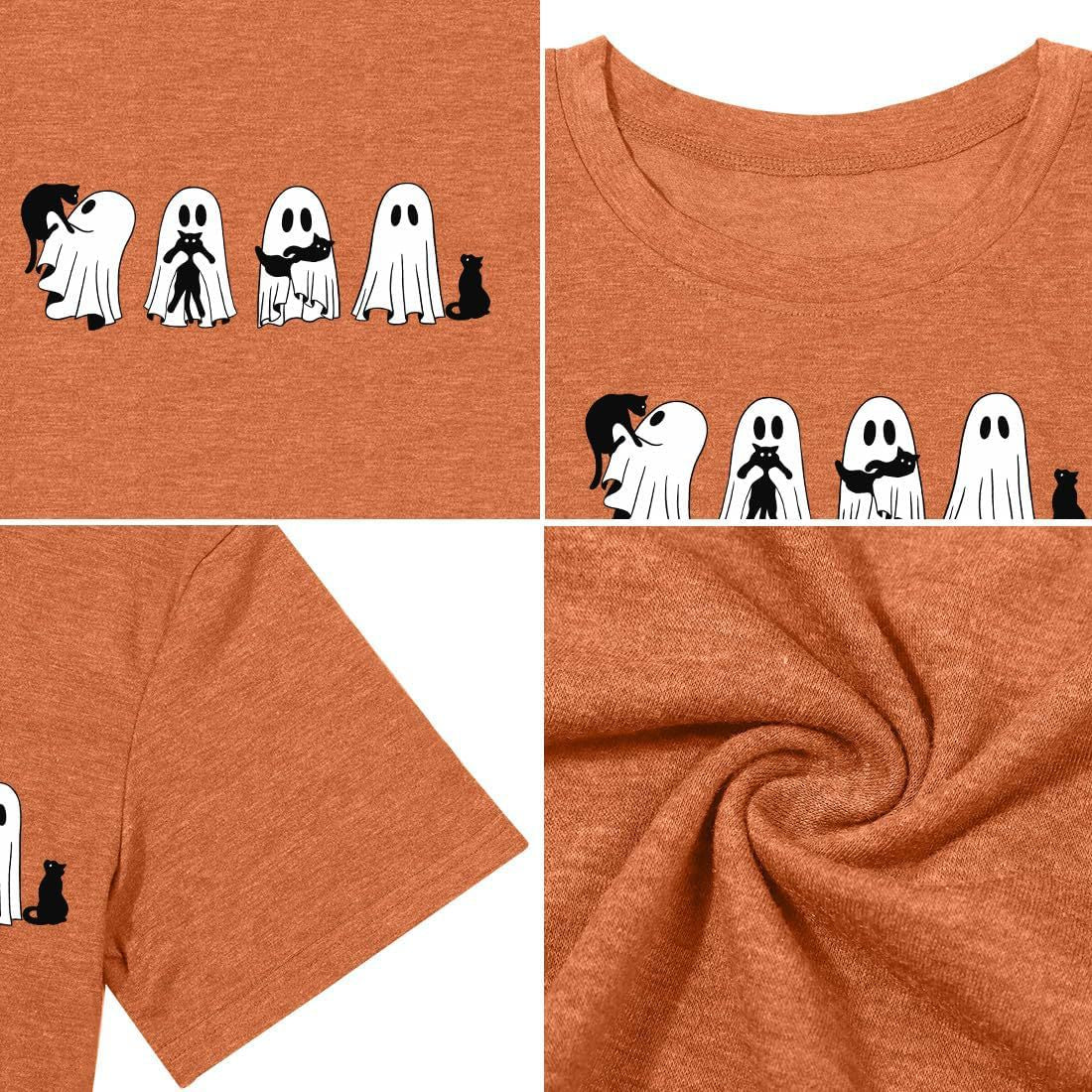 Cotton Halloween Ghost Cat Shirts for Women