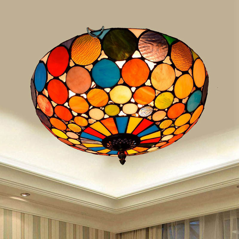 Tiffany Style Stained Glass Ceiling Light – Vintage Flush Mount Hallway & Entryway Fixture Ceiling Light