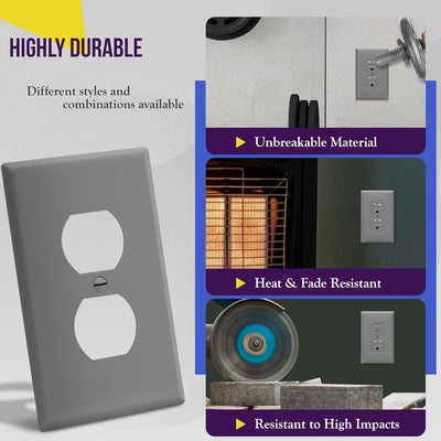 Duplex Receptacle Outlet Wall Plate, Electrical Outlet Cover, Gloss Finish, Mid-Size 1-Gang 4.88" X 3.11", Unbreakable Polycarbonate Thermoplastic, UL Listed, 8821M-GY, Gray - GG store