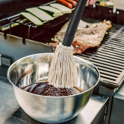 Premium 18-Inch BBQ Basting Mop with Long Wooden Handle & 4 Replacement Heads for Perfect Grilling and Smoking