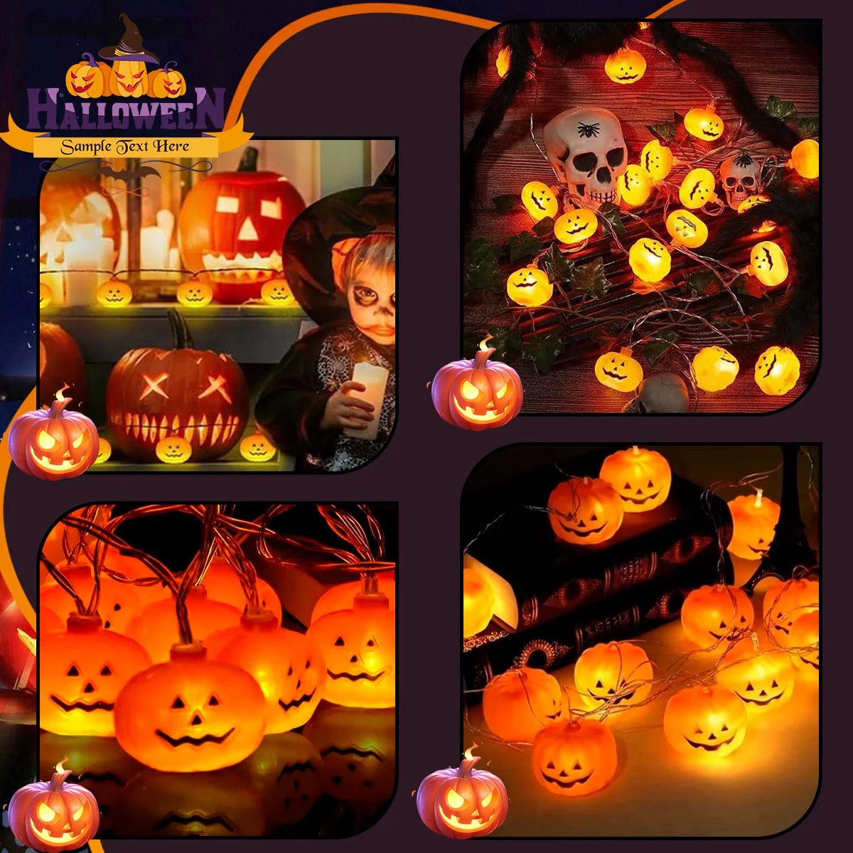 Enchanting 40 LED Pumpkin String Lights - 19.7 FT Waterproof 3D Jack-O-Lanterns for Spooky Indoor & Outdoor Halloween Decor