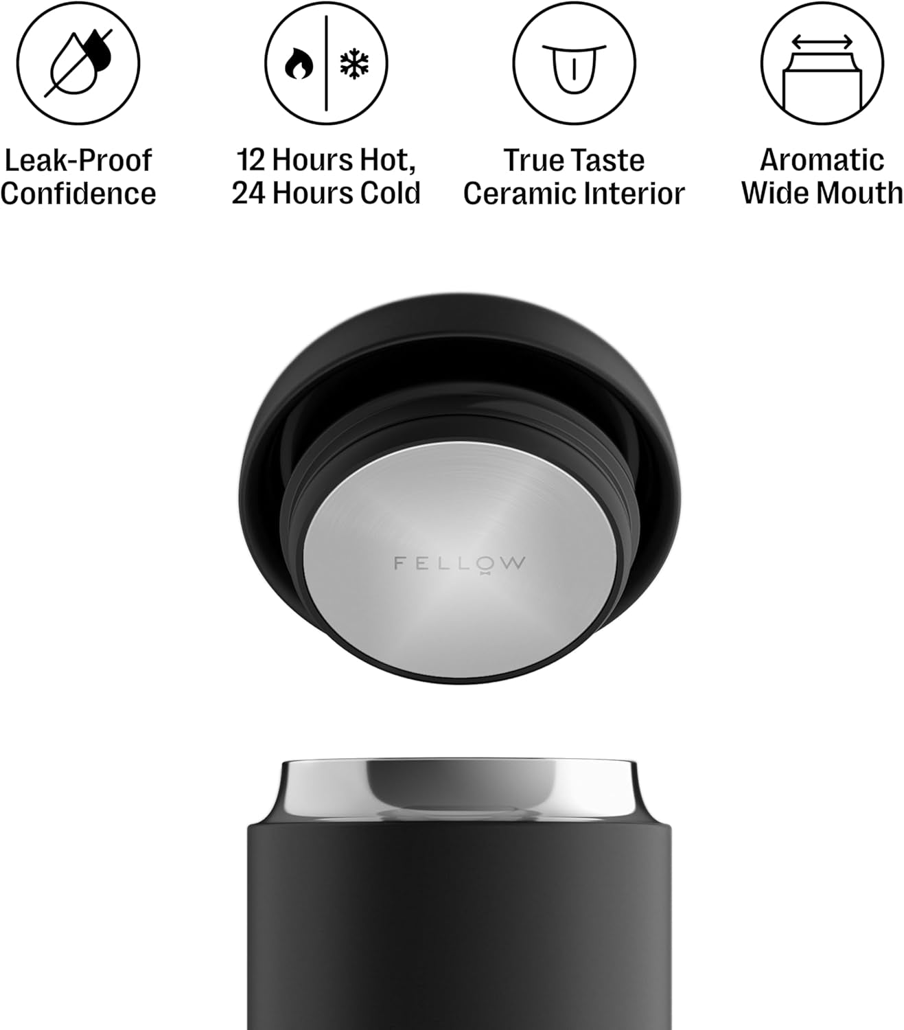 Vacuum Insulated Travel Mug with Ceramic Interior – 12oz Matte Black Leakproof Coffee & Tea Tumbler