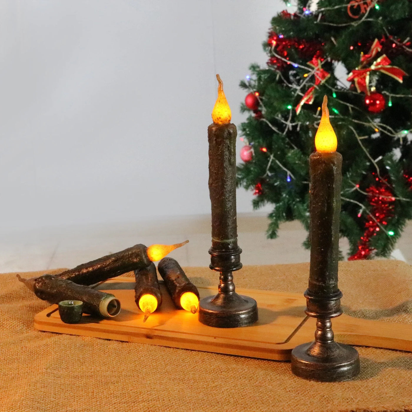 Taper Primitive Candles 6Pcs Real Wax Hand Dipped Battery Operated Flameless Candles for Christmas Halloween Home Decor Church