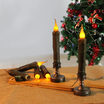 Taper Primitive Candles 6Pcs Real Wax Hand Dipped Battery Operated Flameless Candles for Christmas Halloween Home Decor Church
