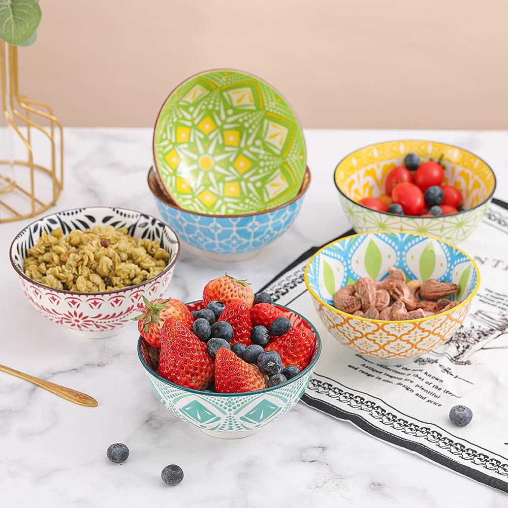 Vibrant Set of 6 Porcelain Dessert & Cereal Bowls - Perfect for Ice Cream, Soup, Snacks & More - Microwave & Dishwasher Safe!