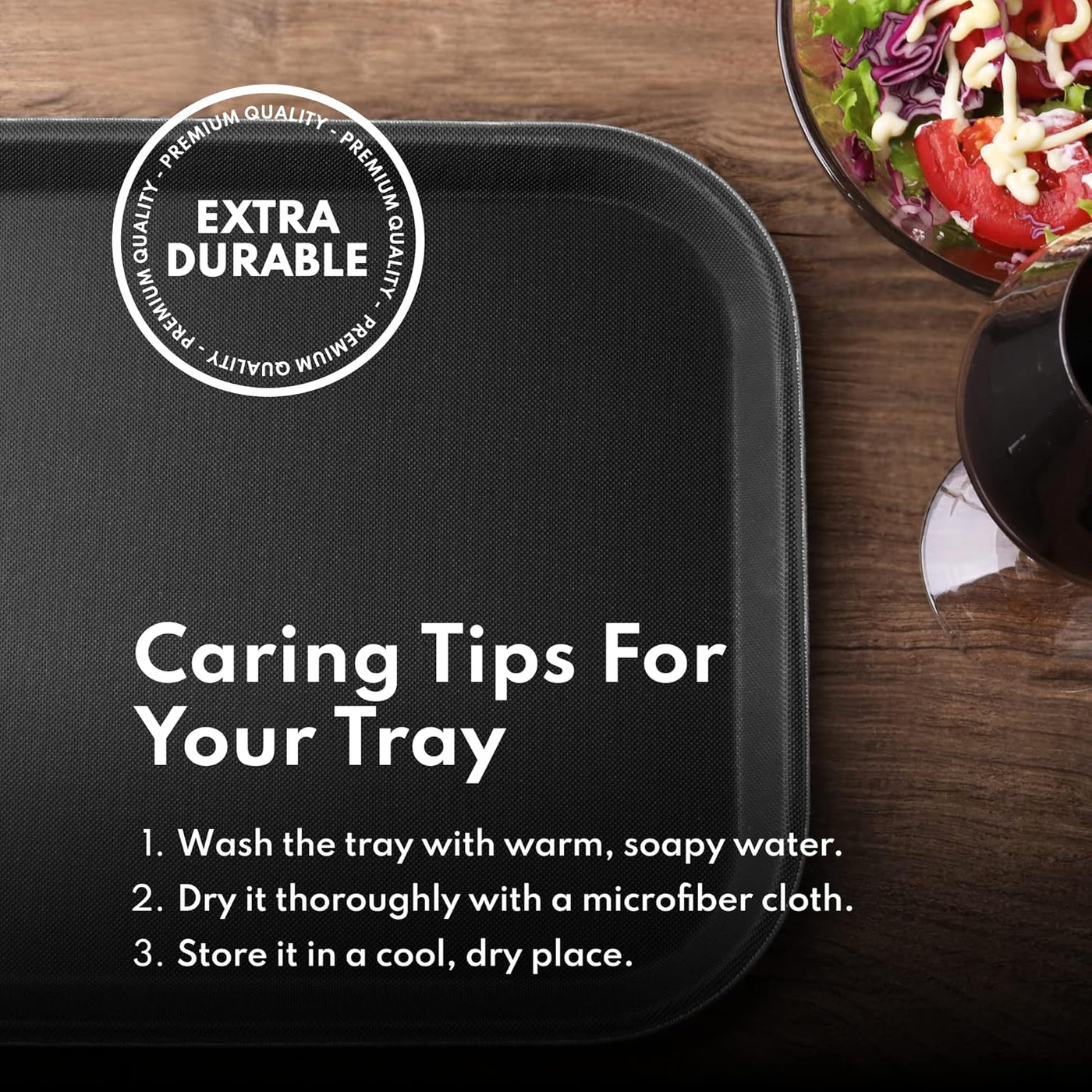 Premium Non-Slip Restaurant Tray - 10"x14" Rectangular Plastic with Rubber Lining - Durable Black Design