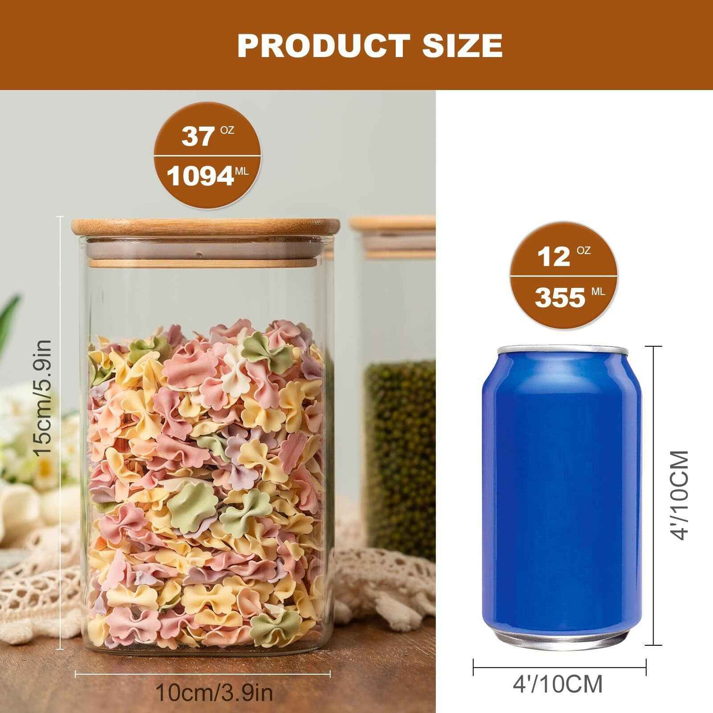 Glass Food Storage Jars 37 Oz - Set of 6 Clear Canisters with Bamboo Lids - GG store