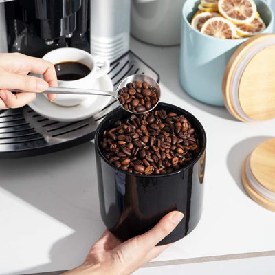 Stylish Black Ceramic Kitchen Canisters with Airtight Wooden Lids - Perfect for Coffee, Flour, Tea, Cookies & More - 58 Fl Oz Stackable Storage Solution