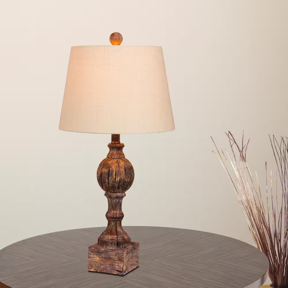 Vintage Cottage Style Resin Table Lamps – Antique Brown Bedside Lamp Set (26.5")