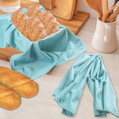 Premium Aqua 100% Cotton Dish Towels - Extra Absorbent Kitchen Cloths (Set of 6, 20x30 Inches) with Convenient Hanging Loop for Multi-Purpose Cleaning