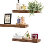 Floating Wall Shelves Set – Rustic Decorative Storage Shelves for Kitchen, Bedroom & Bathroom