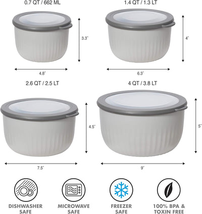 Versatile 4 Qt Plastic Bowl with See-Thru Lid - Dishwasher, Microwave & Freezer Safe - Light Gray with Dark Gray Lid