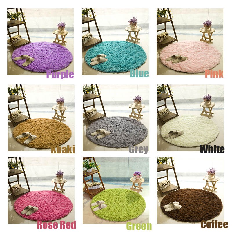 Round Cavira shaggy faux fur rug with 4.5cm deep pile, in 6 sizes and 8 colors, featuring a non-slip latex base for bedroom and living room.