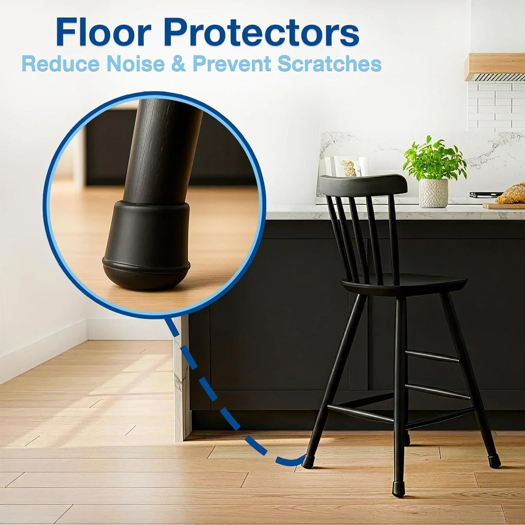 Non-Slip round Rubber Leg Tip Protectors 4 Pack – 1/2" Inner Diameter - Black