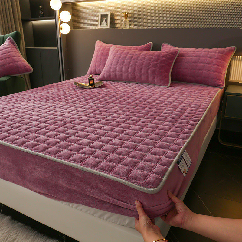 Fleece-lined Milk Fiber Quilted Fitted Sheet Single Winter Thickened