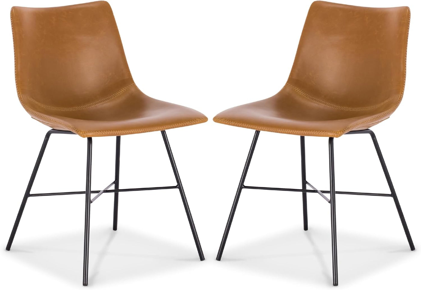Stylish Paxton Tan Leather Dining Chairs - Set of 2 Modern Low Back Essentials with Comfortable Faux Leather Upholstery and Sleek Matte Black Steel Base