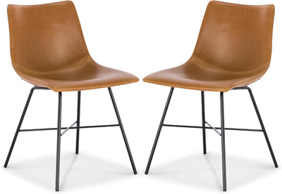 Stylish Paxton Tan Leather Dining Chairs - Set of 2 Modern Low Back Essentials with Comfortable Faux Leather Upholstery and Sleek Matte Black Steel Base