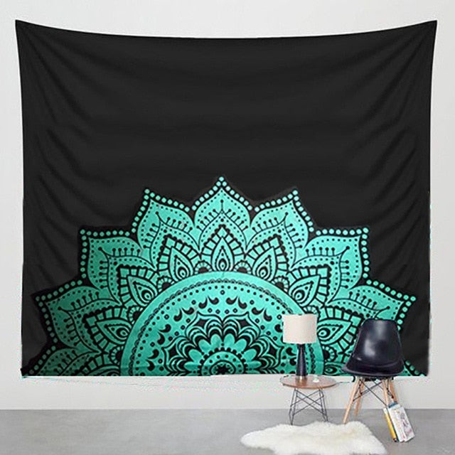 Colorful Mandala Boho tapestry wall hanging by Cavira, featuring psychedelic beach design for bedroom, living room, or outdoor decor.