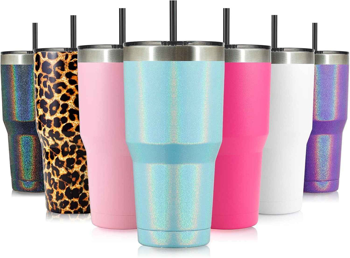 30Oz Insulated Tumbler with Lid and Straws - Stainless Steel Double Vacuum Travel Mug for Home, Office, and Parties - Glitter Teal - GG store