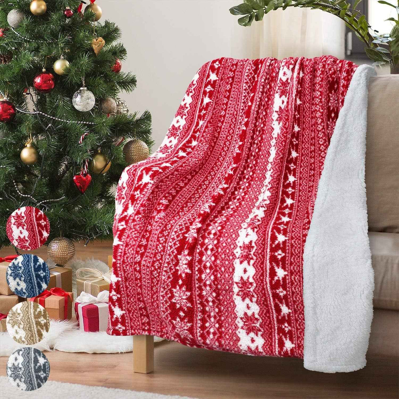 Christmas Sherpa Throw Blanket - 50" X 60" Super Soft Fluffy Snowflake Pattern in Red for Bed, Couch, and Holidays - GG store