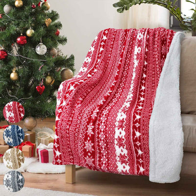 Christmas Sherpa Throw Blanket - 50" X 60" Super Soft Fluffy Snowflake Pattern in Red for Bed, Couch, and Holidays - GG store