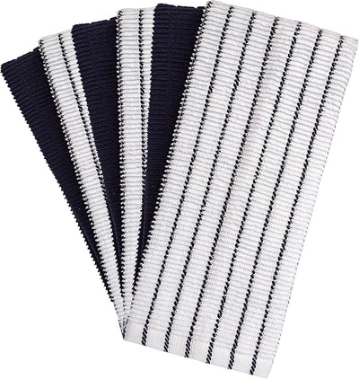 Premium Set of 6 Navy Kitchen Towels - Extra Absorbent 380 GSM Striped Chef Weave Hand Towels - Ideal for Drying Dishes and Everyday Kitchen Use