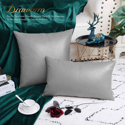 Faux Leather Pillow Covers 16x16 Inches - Medium Gray Pack of 2 for Couch, Bed, Sofa, and Home Decor - GG store