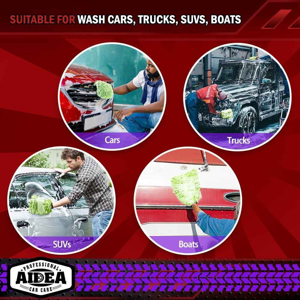 Car Wash Mitt Microfiber 2PK - Scratch Free and Lint-Free Chenille Mitts, Regular Size 7.12''X10.14'' in Green - GG store