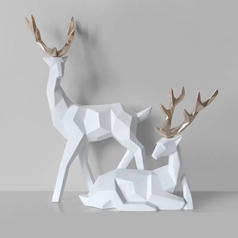 Fortune Deer resin figurine by eprolo, sitting and standing black, gold, white decor in 17x6.5x18cm and 17x5.5x30cm sizes