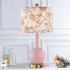 Pink Ceramic Table Lamp with USB Ports – 3-Way Dimmable Touch Bedside Lamp with Floral Shade Default Title