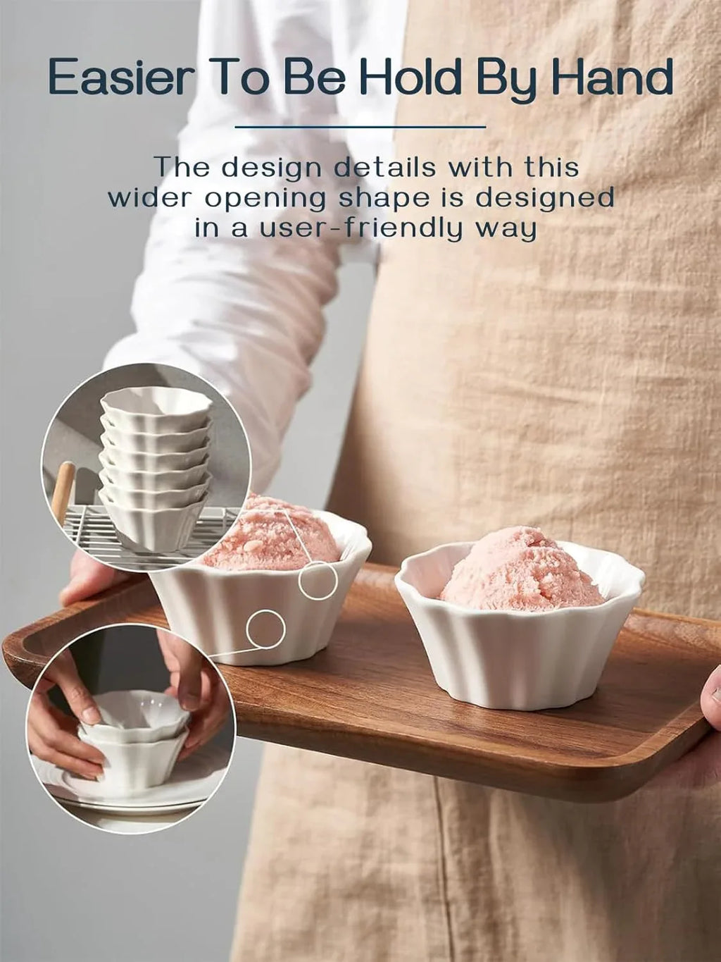 Porcelain Flower Shaped Ramekins – Oven Safe Dessert & Baking Bowls (Set of 6)
