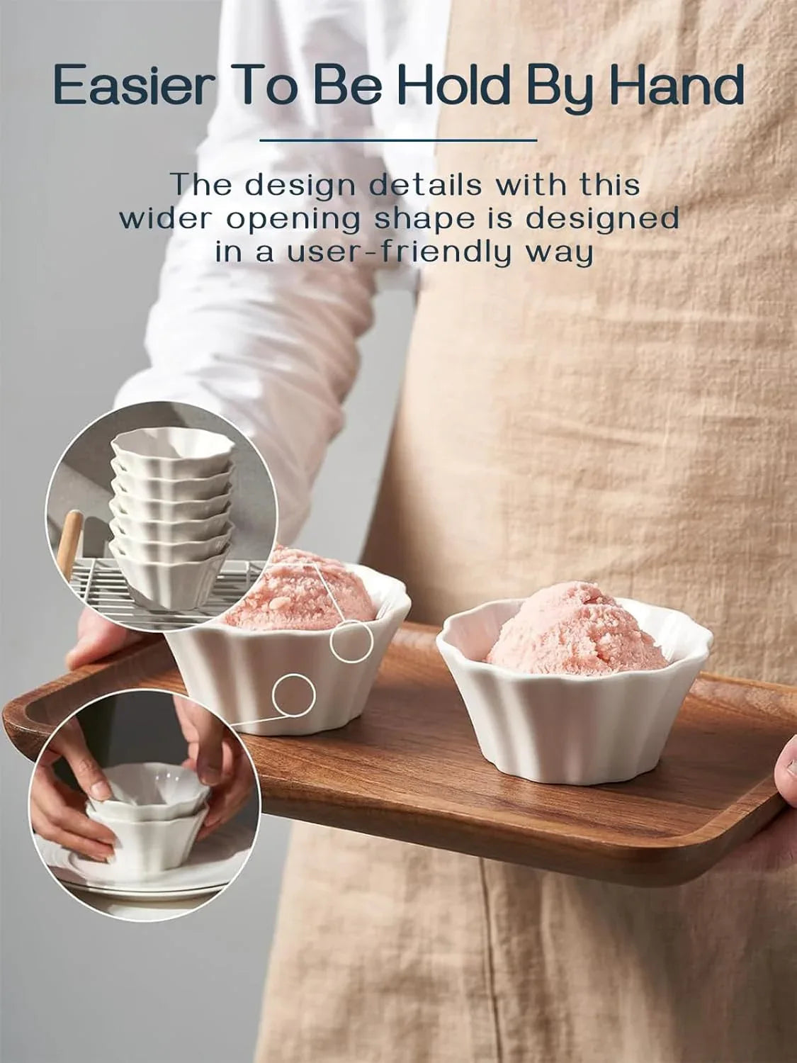 Porcelain Flower Shaped Ramekins – Oven Safe Dessert & Baking Bowls (Set of 6)