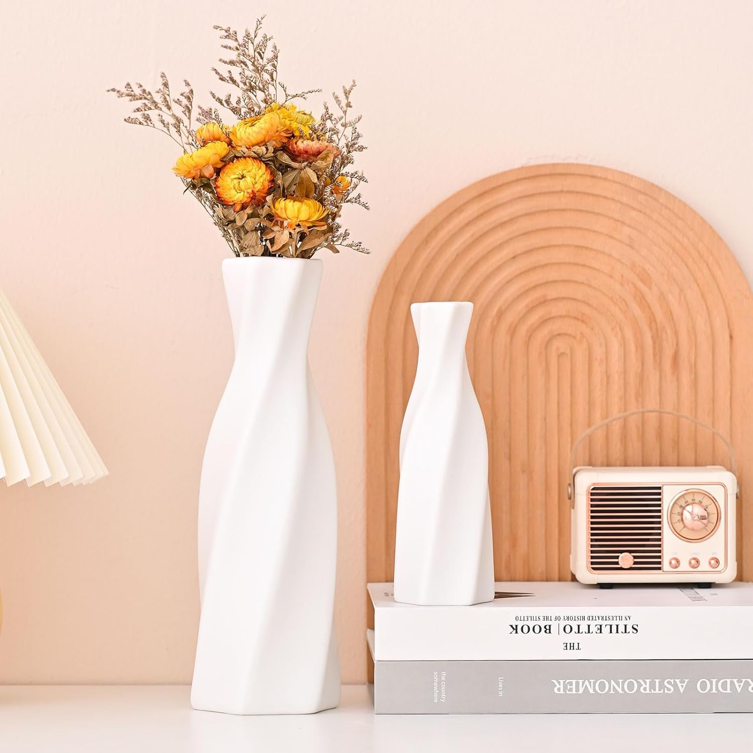 Modern White Geometric Ceramic Vase – Minimalist Table & Living Room Decor