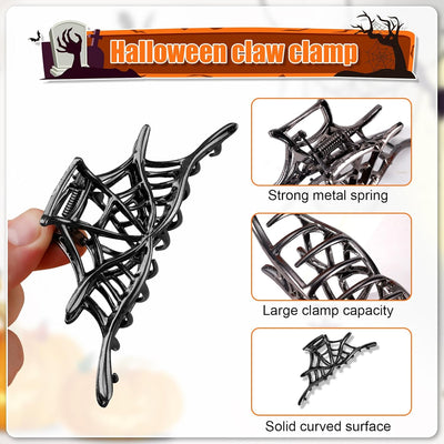 Spooky Chic: 2Pcs Halloween Hair Clips - Gothic Skeleton Hand & Spider Web Hair Claw Barrettes for Women & Girls