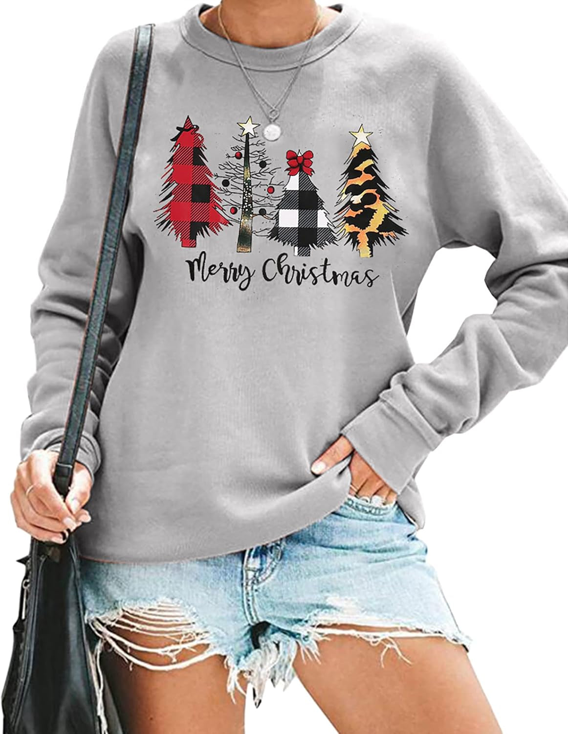 Festive Women’s Christmas Sweatshirt - Cheerful Merry Christmas Trees Graphic Pullover for Holiday Parties