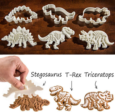 Jurassic Dinosaur Cookie Cutter Set - 6-Piece T-Rex, Stegosaurus & Triceratops Fossil Stampers for Fun Baking Adventures!