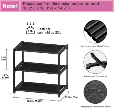 3 Tier Shoe Rack - Narrow Stackable Small Shoe Storage Organizer for Kids, Toddlers, and Adults - Free Standing Entryway Shelf for Closet and Entrance - GG store