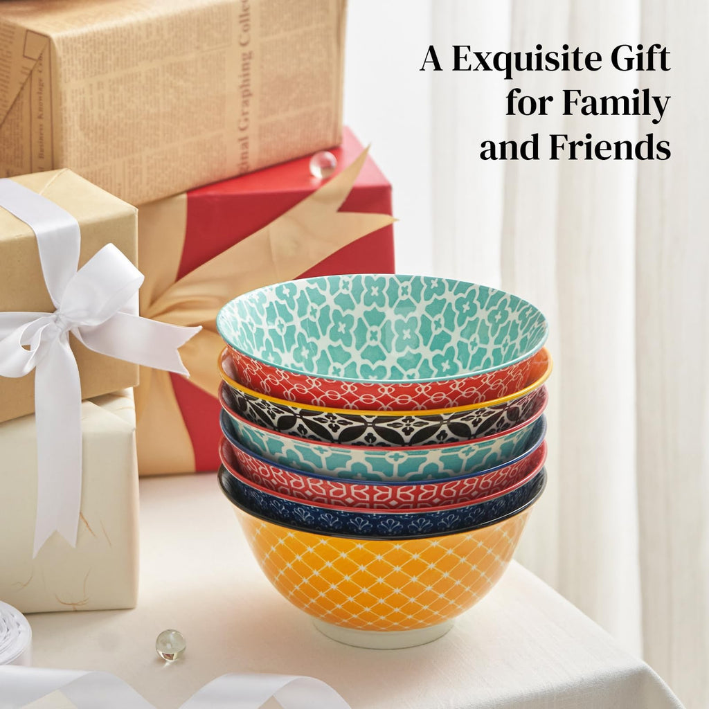Colorful Ceramic Soup & Cereal Bowls Set of 6 – 23oz Porcelain Serving Bowls for Soup, Salad, Pasta & Oatmeal | Microwave & Dishwasher Safe Modern Dinnerware Set