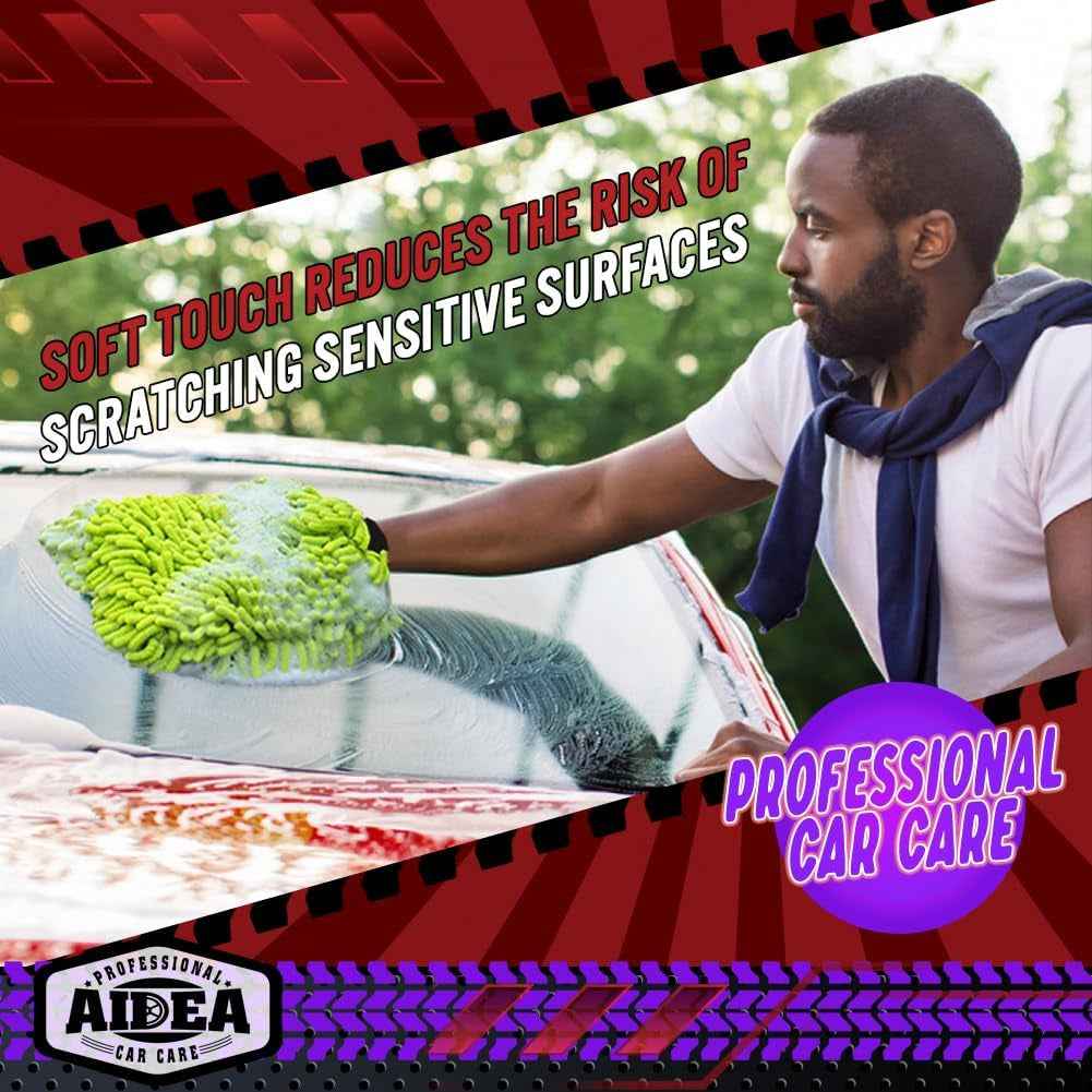 Car Wash Mitt Microfiber 2PK - Scratch Free and Lint-Free Chenille Mitts, Regular Size 7.12''X10.14'' in Green - GG store