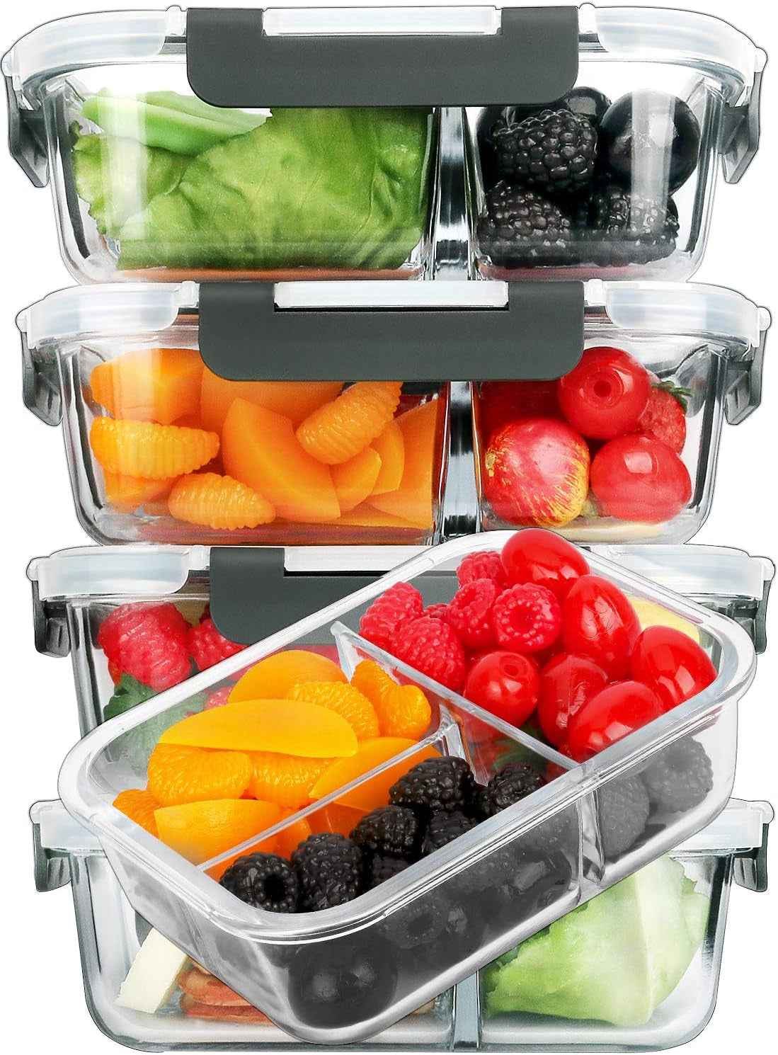 [5-Pack, 36 Oz] Glass Meal Prep Containers 3 Compartment with Lids, Glass Lunch Containers,Food Prep Lunch Box,Bento Box,Bpa-Free, Microwave, Oven, Freezer, Dishwasher (4.5 Cups) - GG store