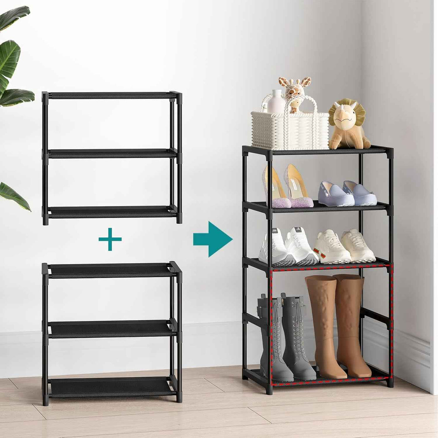 3 Tier Shoe Rack - Narrow Stackable Small Shoe Storage Organizer for Kids, Toddlers, and Adults - Free Standing Entryway Shelf for Closet and Entrance - GG store