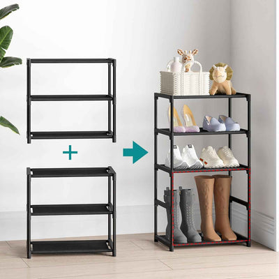 3 Tier Shoe Rack - Narrow Stackable Small Shoe Storage Organizer for Kids, Toddlers, and Adults - Free Standing Entryway Shelf for Closet and Entrance - GG store