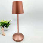 Rechargeable cordless LED table lamp by Cavira with stepless dimming, 3000K–6500K, available in six colors, ideal for bedroom or study.