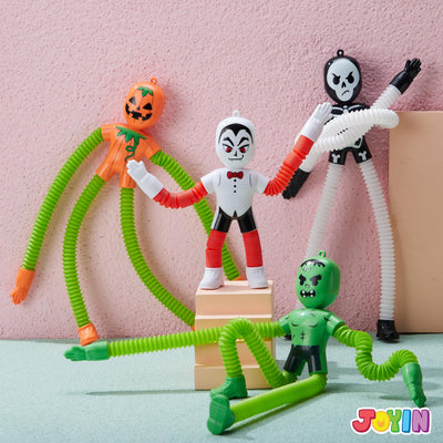 Spooktacular 4-Pack Halloween Sensory Stretchy Fidget Toys - Telescopic Pop Tubes for Party Favors & Goody Bags! Perfect for Classroom Prizes!
