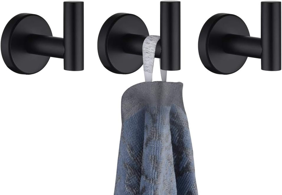 Black Bathroom Towel Hook, Coat Robe Clothes Hook for Bathroom Kitchen Garage Wall Mounted (3 Pack), 304 Stainless Steel Matte Black, TH100-PB-P3 - GG store