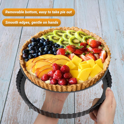 10-Inch Non-Stick Tart Pan with Removable Bottom - Fluted Edge Quiche and Pie Shell Pan for Effortless Baking