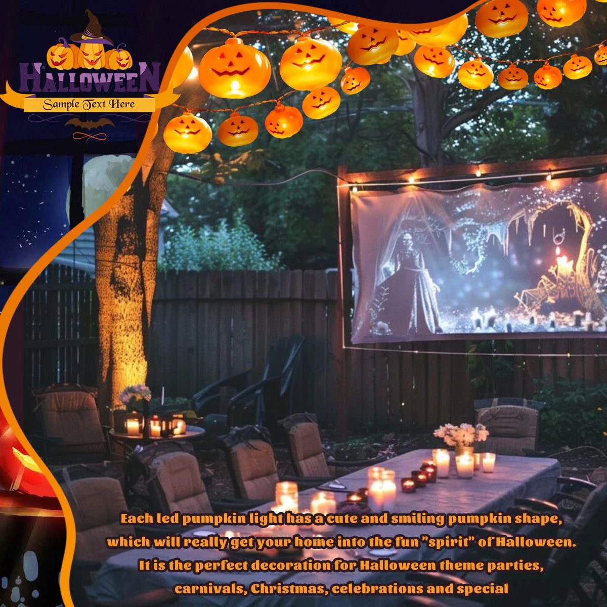 Enchanting 40 LED Pumpkin String Lights - 19.7 FT Waterproof 3D Jack-O-Lanterns for Spooky Indoor & Outdoor Halloween Decor